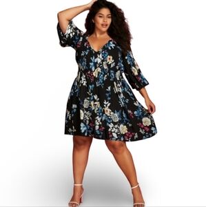 NWT Spense Black Floral Fit & Flare Effortless Chic Mini Dress Women's 24W